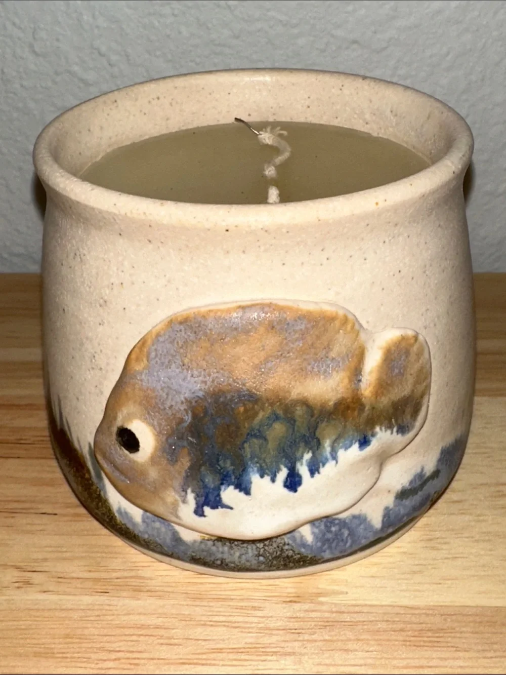 Handmade Signed Studio Pottery Fish Candle Holder Vessel